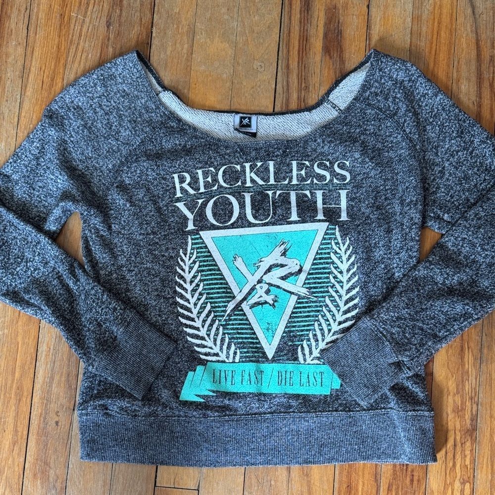 Young & Reckless Gray and Blue Sweatshirt - Picture 1 of 9